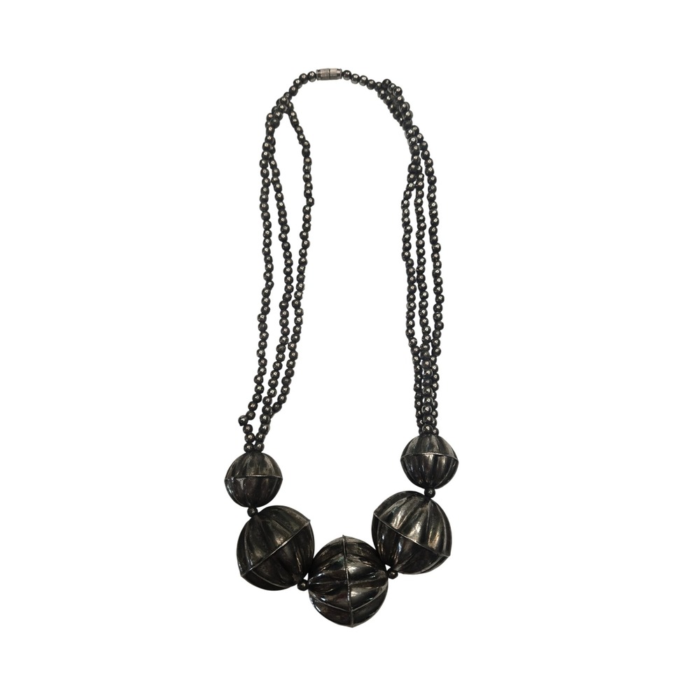 Southwestern/Navajo Silver Fluted Melon Bead Multi Strand Necklace 23 Inch